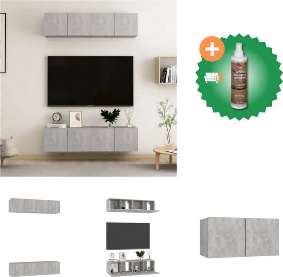 VidaXL Tv-meubelen 4 st 60x30x30 cm spaanplaat betongrijs Kast Inclusief Houtreiniger en verfrisser