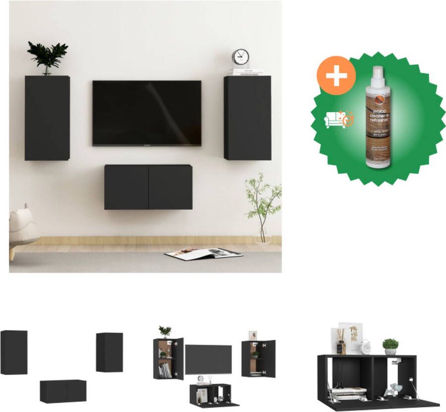 VidaXL Televisiekast TV-meubel Zwart 60 x 30 x 30 cm Montage vereist 1 x tv-meubel (L) 2 x tv-meubel (M) Kast Inclusief Houtreiniger en verfrisser - Foto 2