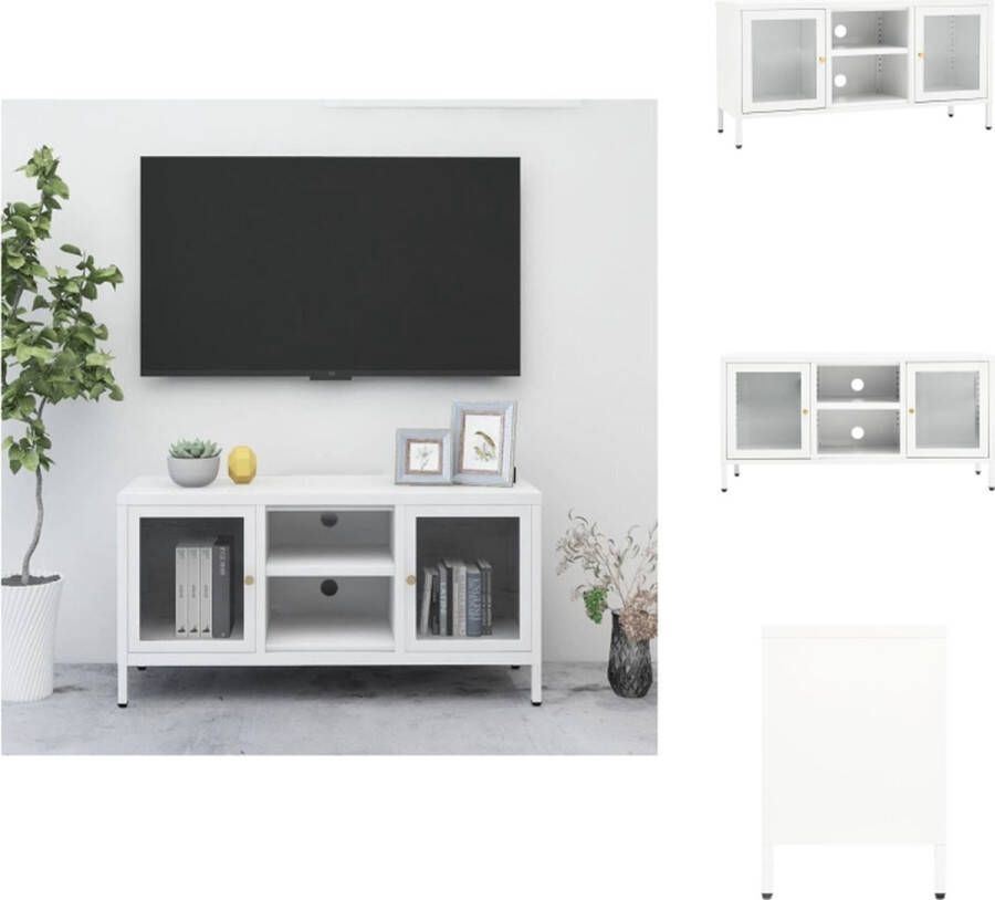 VidaXL Tv-kast Tv-kasten Televisiekast Televisiekasten Tv-meubel 105x35x52 cm staal en glas wit - Foto 2