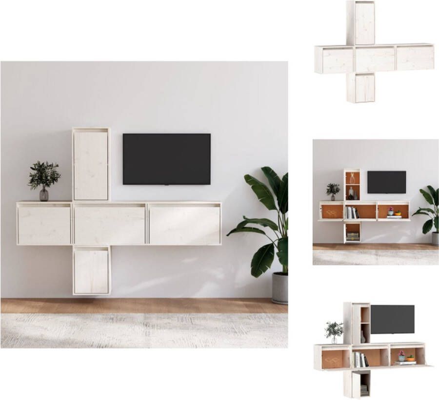 VidaXL Televisiekasten Klassiek design Massief grenenhout Wit 45 x 30 x 35 cm 60 x 30 x 35 cm 30 x 30 x 40 cm 30 x 30 x 60 cm Kast - Foto 2