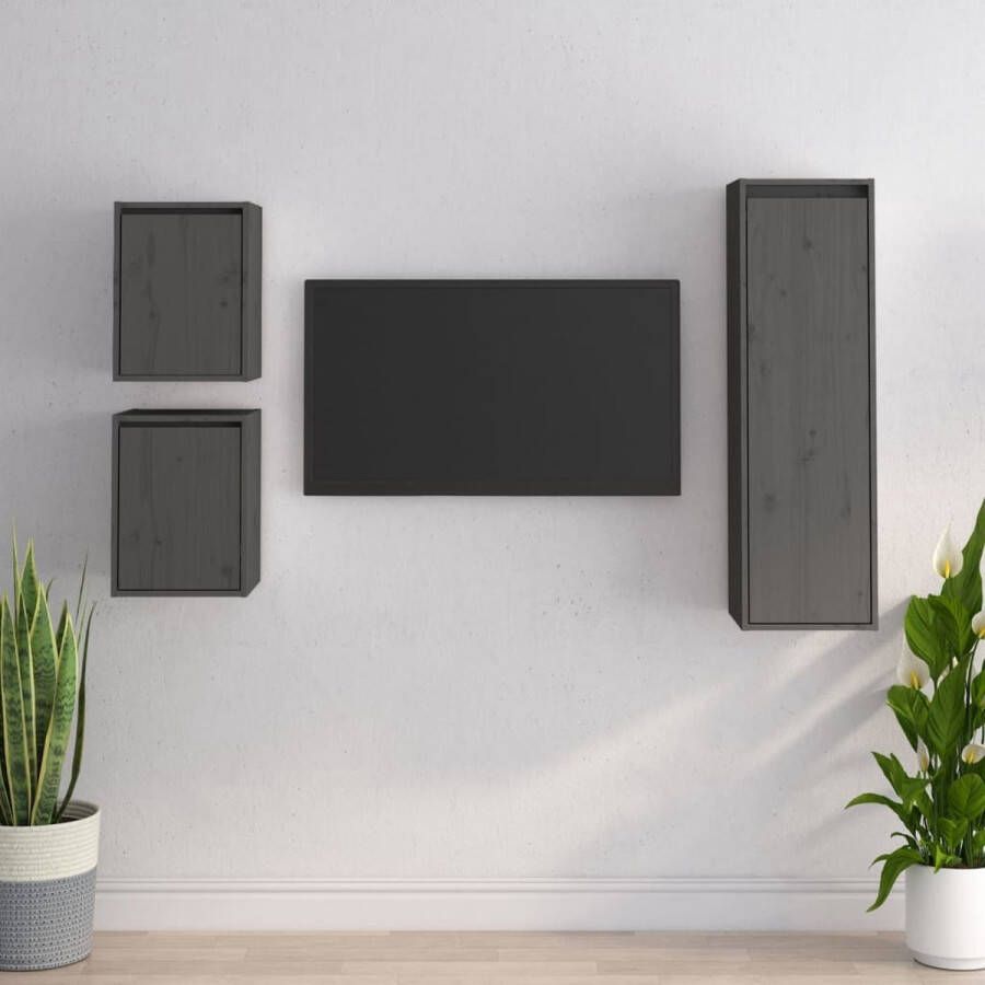 VidaXL Televisiekasten Klassiek Wandmeubelen 30 x 30 x 40 cm 30 x 30 x 100 cm Ken- Massief grenenhout Kleur- Grijs Materiaal- Massief grenenhout Montage vereist Inclusief 2x televisiemeubel Kast