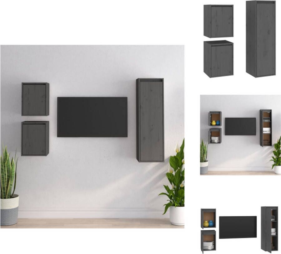 vidaXL Televisiekasten Klassiek Wandmeubelen 30 x 30 x 40 cm 30 x 30 x 100 cm Ken- Massief grenenhout Kleur- Grijs Materiaal- Massief grenenhout Montage vereist Inclusief 2x televisiemeubel Kast