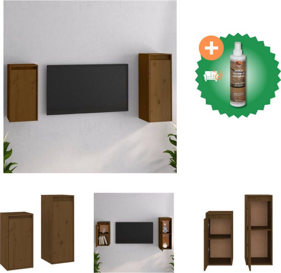 VidaXL Televisiemeubel Klassiek Tv-kasten 100 x 30 x 35 cm 30 x 30 x 80 cm Massief grenenhout Honingbruin Kast Inclusief Houtreiniger en verfrisser
