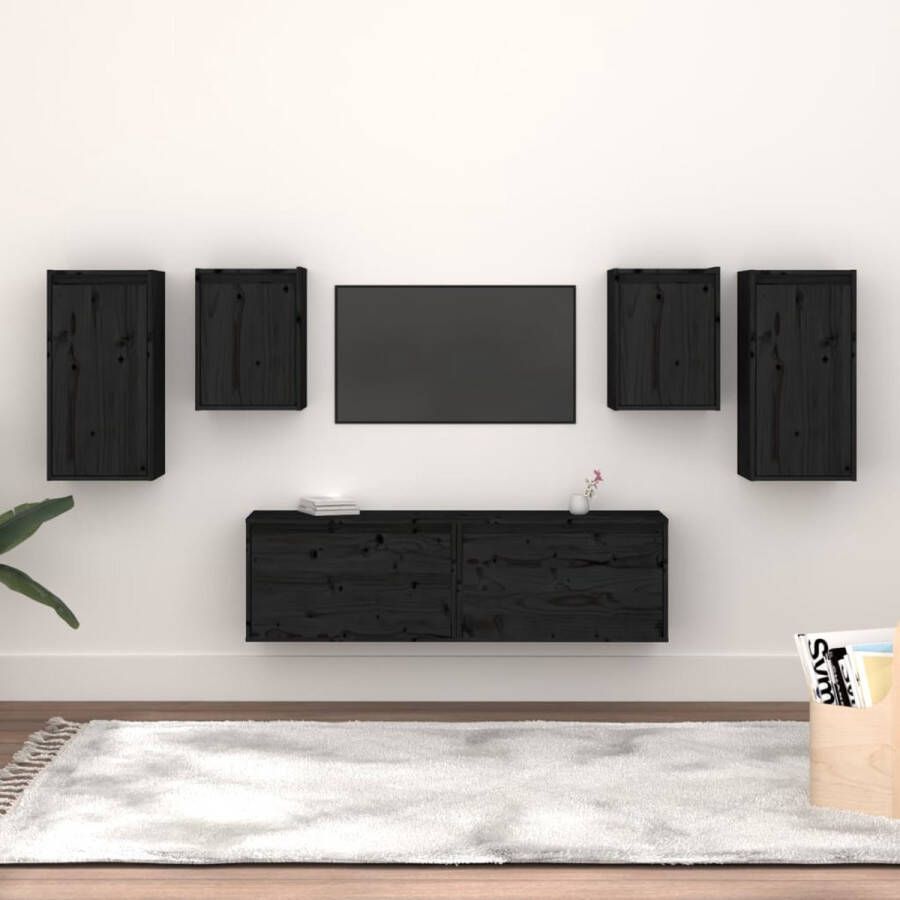 VidaXL Televisiekasten zwart massief grenenhout set van 2 stuks met afmeting 60 x 30 x 35 cm en 30 x 30 x 40 cm trendy en praktisch design Kast - Foto 3