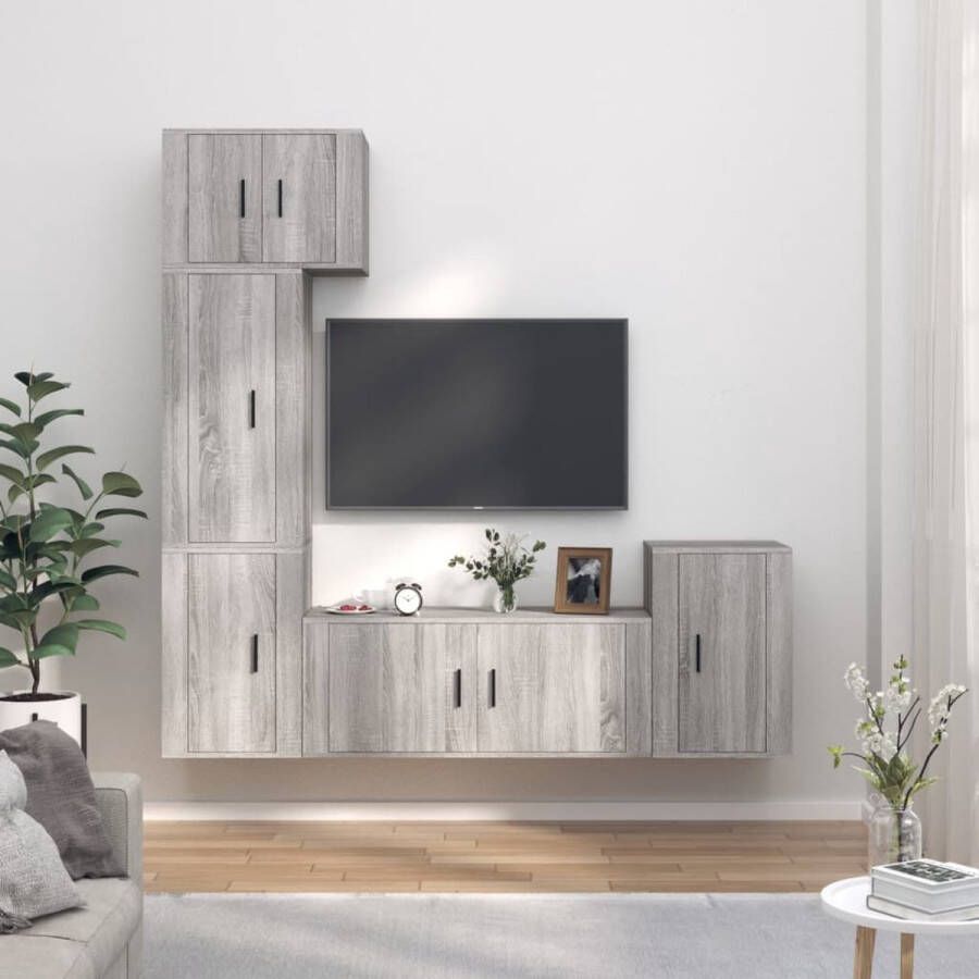 VidaXL Tv-kast Tv-kasten Tv-meubel Hifi-meubel 5-delige Tv-meubelset bewerkt hout grijs sonoma eikenkleurig - Foto 2