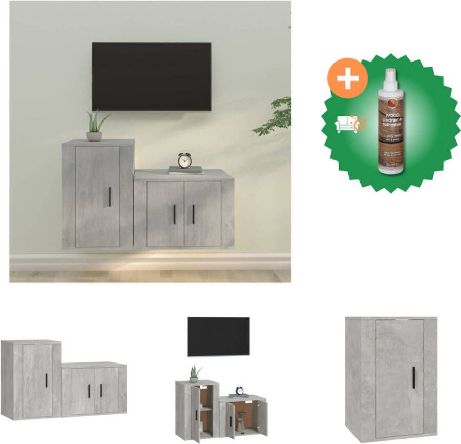VidaXL TV-meubel Betongrijs 100x34.5x40cm + 40x34.5x60cm Klassiek ontwerp met wandgemonteerde functie Kast Inclusief Houtreiniger en verfrisser