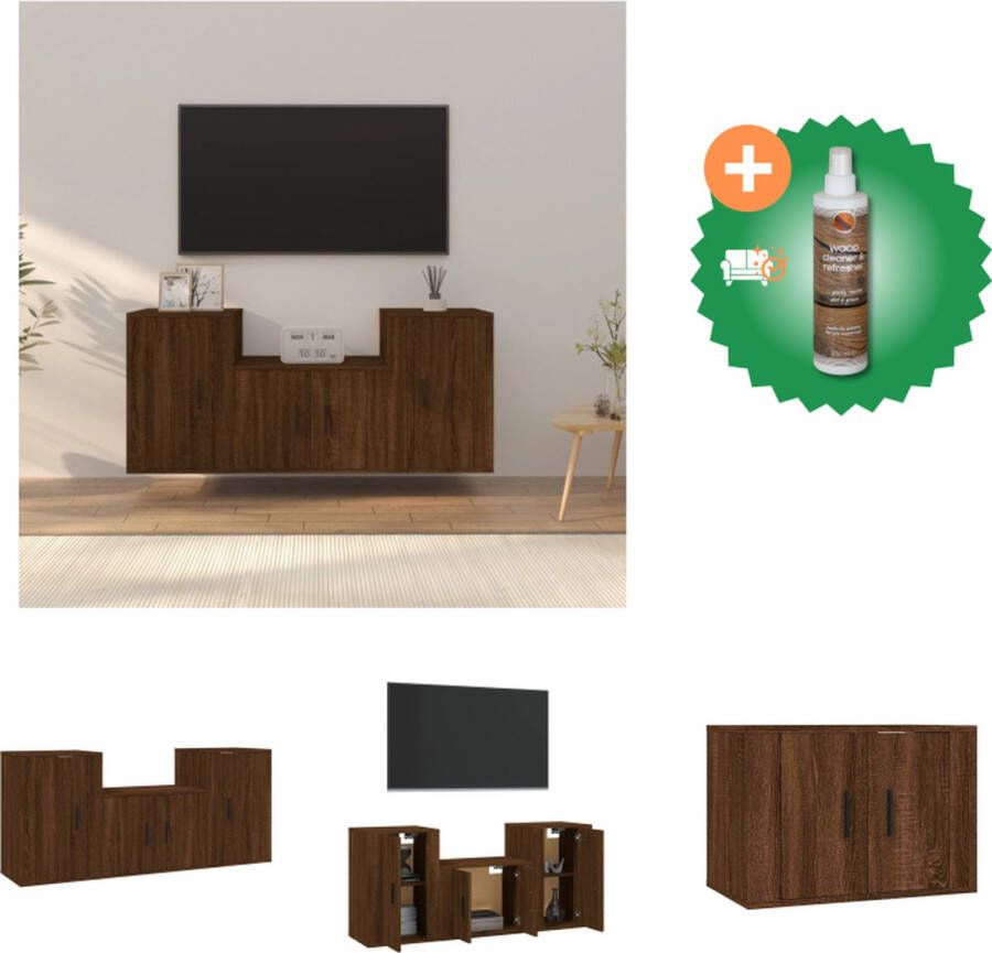 VidaXL TV-meubelset bruineiken klassiek design voldoende opbergruimte wandgemonteerd Kast Inclusief Houtreiniger en verfrisser - Foto 3