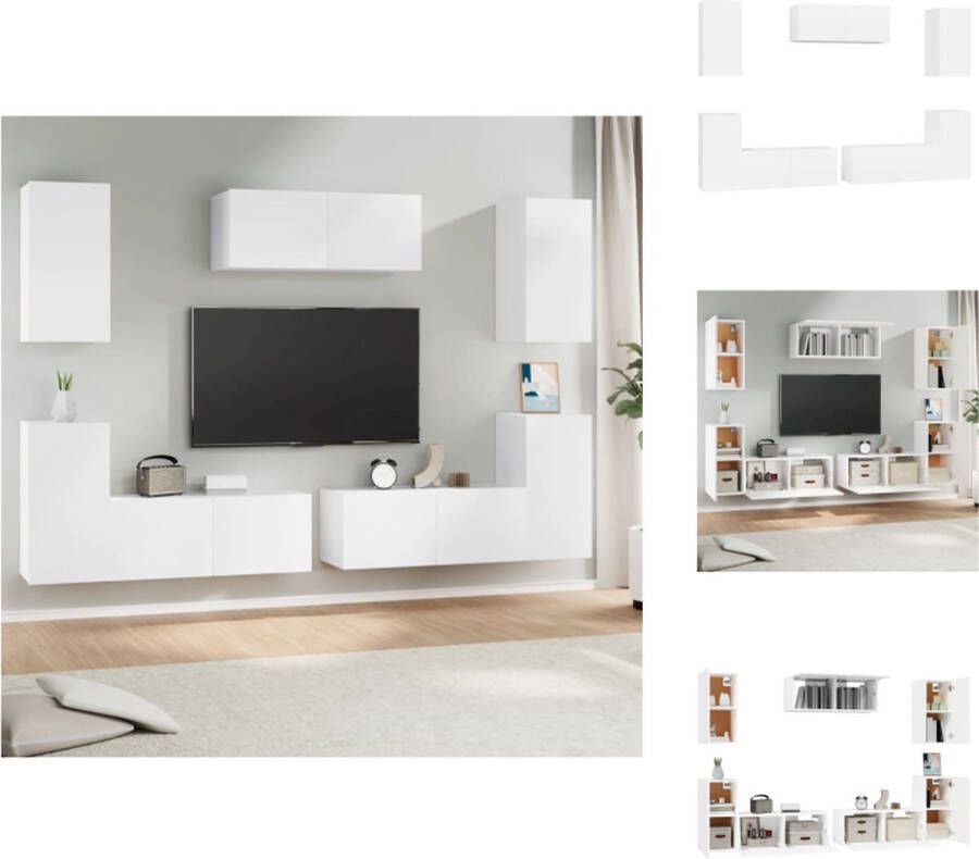 VidaXL Televisiekastenset Klassiek Design Stevig bewerkt hout Wandgemonteerd Wit maten Kast - Foto 2