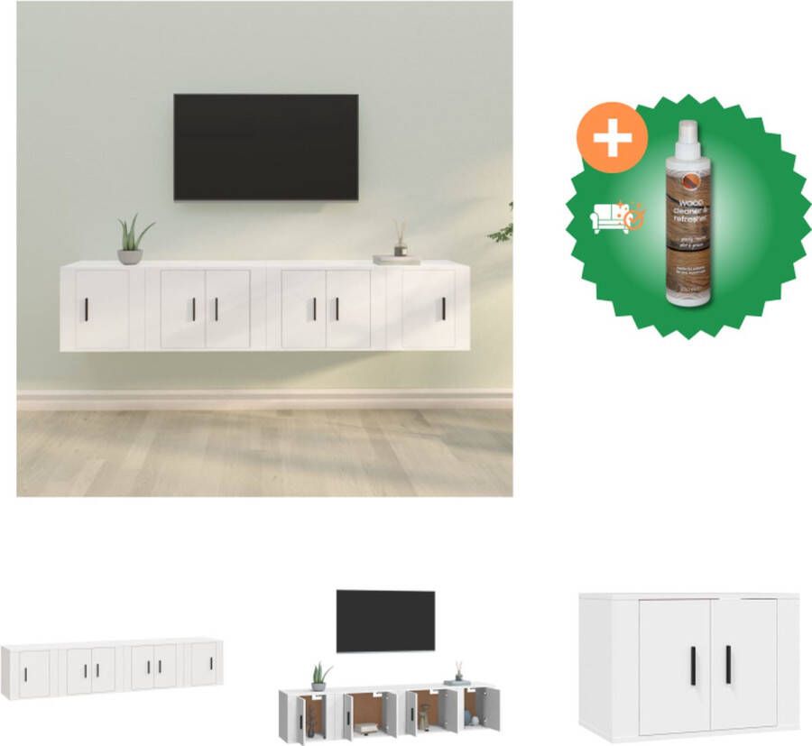 VidaXL TV-meubelset Klassiek design Wandgemonteerd Hoge kwaliteit Wit 4 stuks (57x34.5x40cm 40x34.5x80cm) Kast Inclusief Houtreiniger en verfrisser - Foto 4