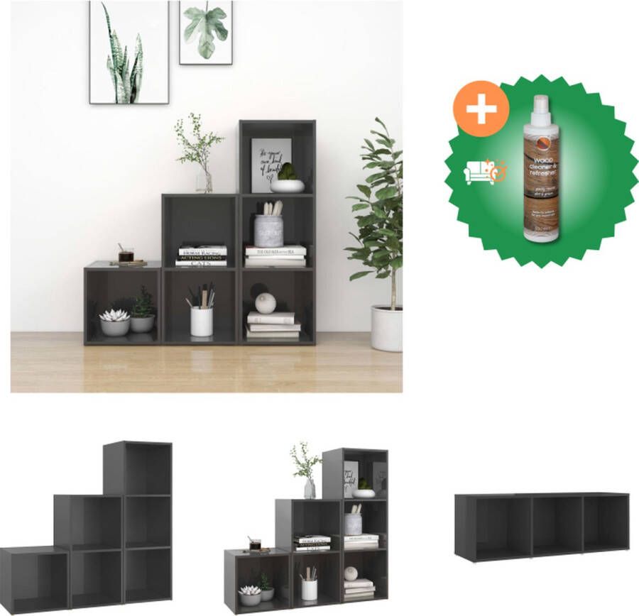 VidaXL Televisiekastenset Classic TV-meubel 37x35x37 cm TV-meubel 72x35x36.5 cm TV-meubel 107x35x37 cm Hoogglans grijs Kast Inclusief Houtreiniger en verfrisser