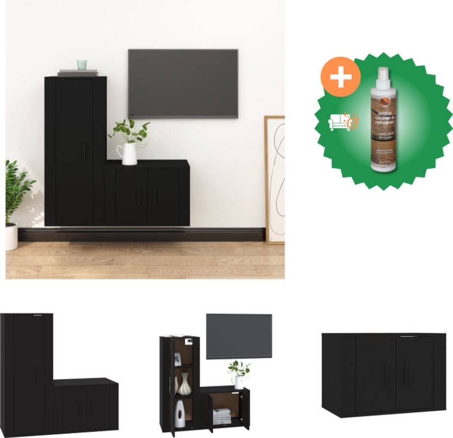 VidaXL Televisiekastenset Klassiek design Hoge kwaliteit Voldoende opbergruimte Wandgemonteerd Stofvrije deuren Zwart Hout 57x34.5x40 cm 40x34.5x60 cm Kast Inclusief Houtreiniger en verfrisser