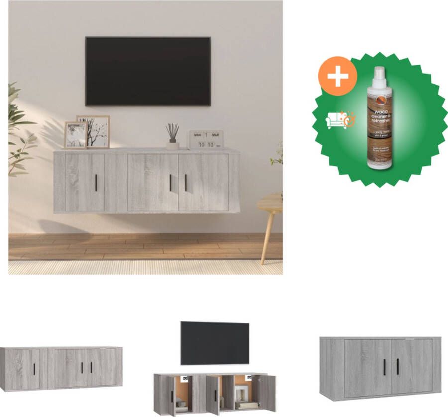 VidaXL Televisiekastenset Classico TV-meubel 80x34.5x40cm TV-meubel 40x34.5x40cm Grijs Sonoma Eiken Kast Inclusief Houtreiniger en verfrisser