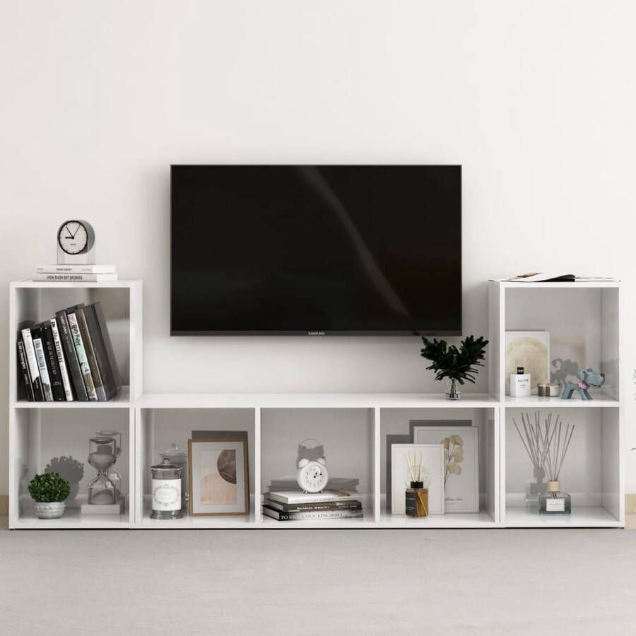 VidaXL Televisiekastenset Classico TV-meubels hoogglans wit 72 x 35 x 36.5 cm 107 x 35 x 37 cm Spaanplaat Kast