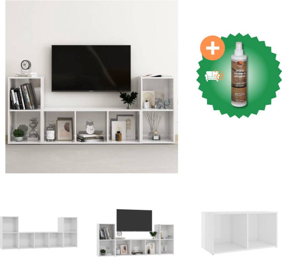 VidaXL Televisiekastenset Classico TV-meubels hoogglans wit 72 x 35 x 36.5 cm 107 x 35 x 37 cm Spaanplaat Kast Inclusief Houtreiniger en verfrisser