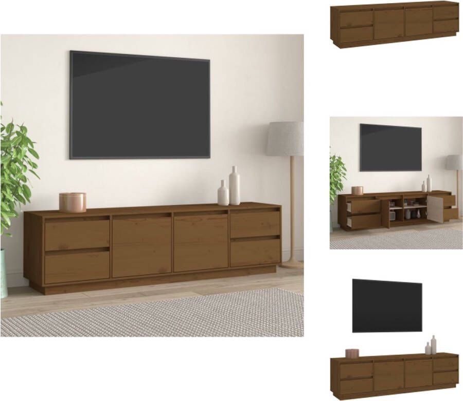 VidaXL Tv-kast Tv-kasten Tv-meubel Met LED-verlichting Tv-meubel 176x37x47 5 cm massief grenenhout honingbruin - Foto 2