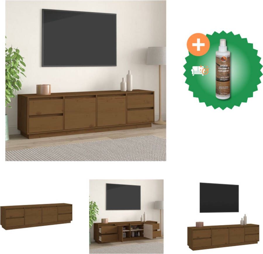 VidaXL Televisiekastenset Grenenhout 176 x 37 x 47.5 cm Honingbruin Kast Inclusief Houtreiniger en verfrisser
