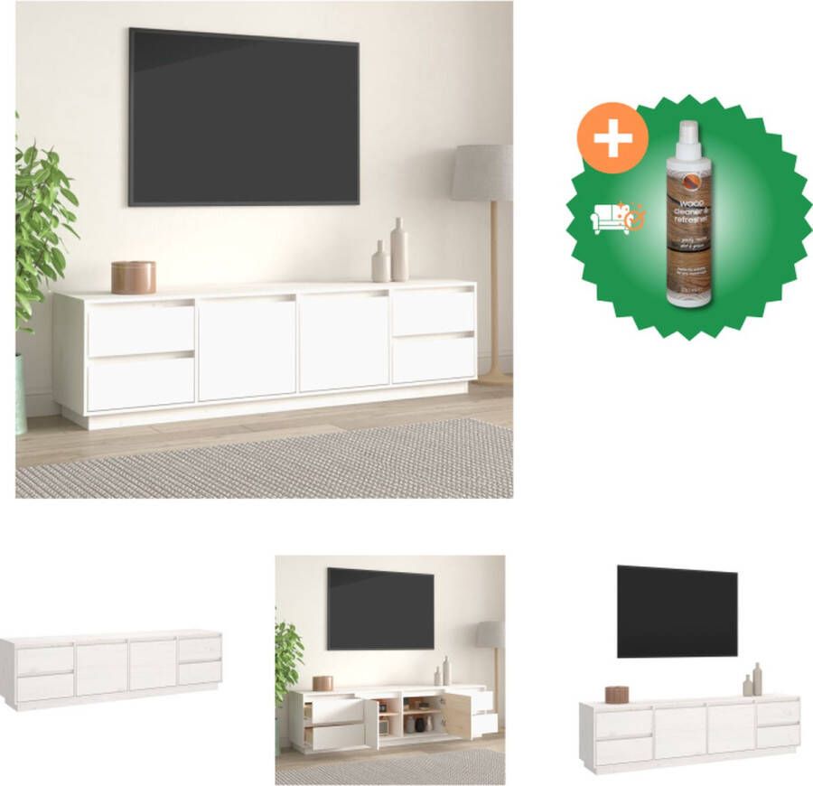 VidaXL Televisiekastenset Grenenhout 176 x 37 x 47.5 cm Wit Kast Inclusief Houtreiniger en verfrisser