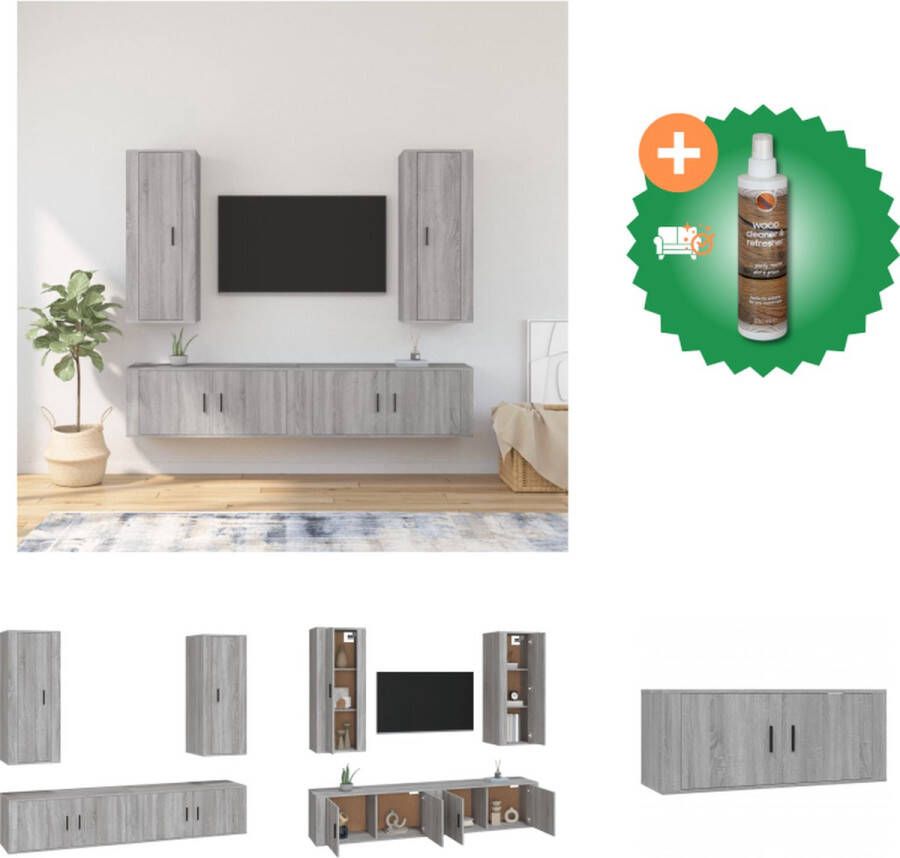 VidaXL Televisiekastenset Grijs Sonoma Eiken 2x 40x34.5x100cm 2x 100x34.5x40cm Kast Inclusief Houtreiniger en verfrisser