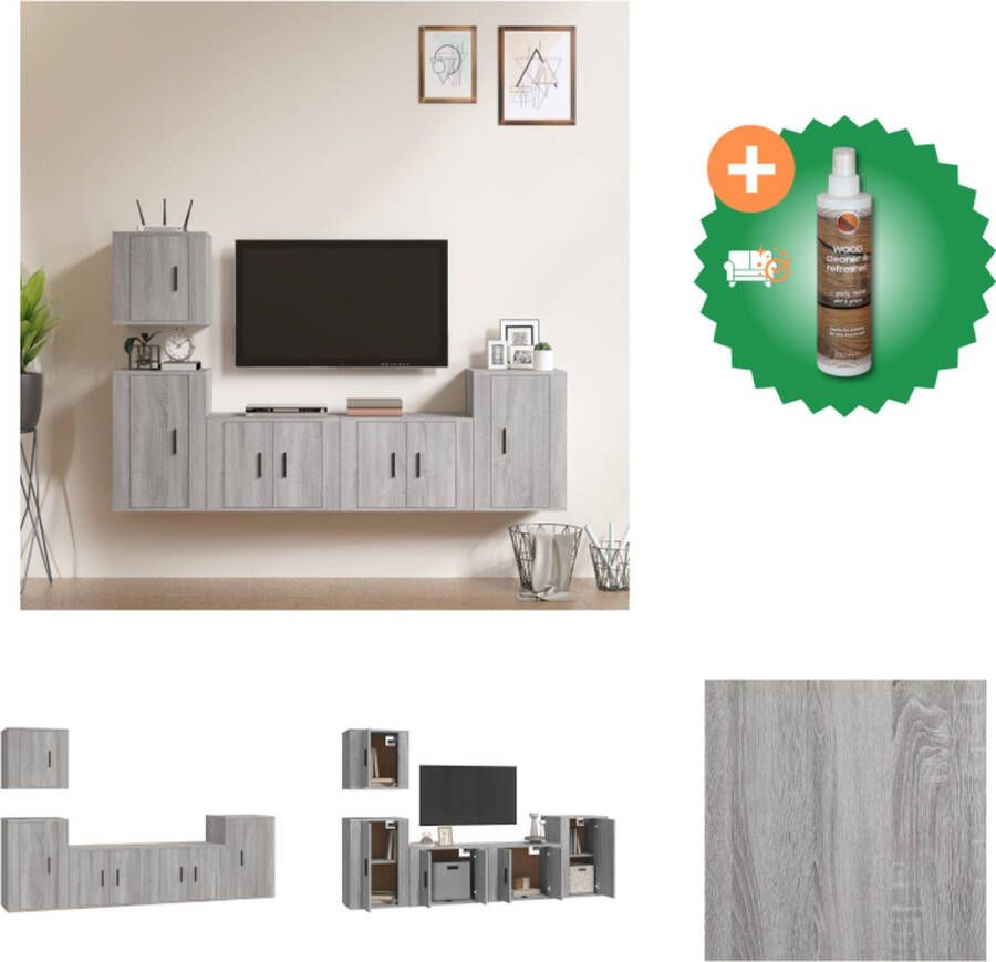 VidaXL Televisiekastenset Grijs Sonoma Eiken 2x 57x34.5x40cm + 1x 40x34.5x40cm + 2x 40x34.5x60cm Kast Inclusief Houtreiniger en verfrisser