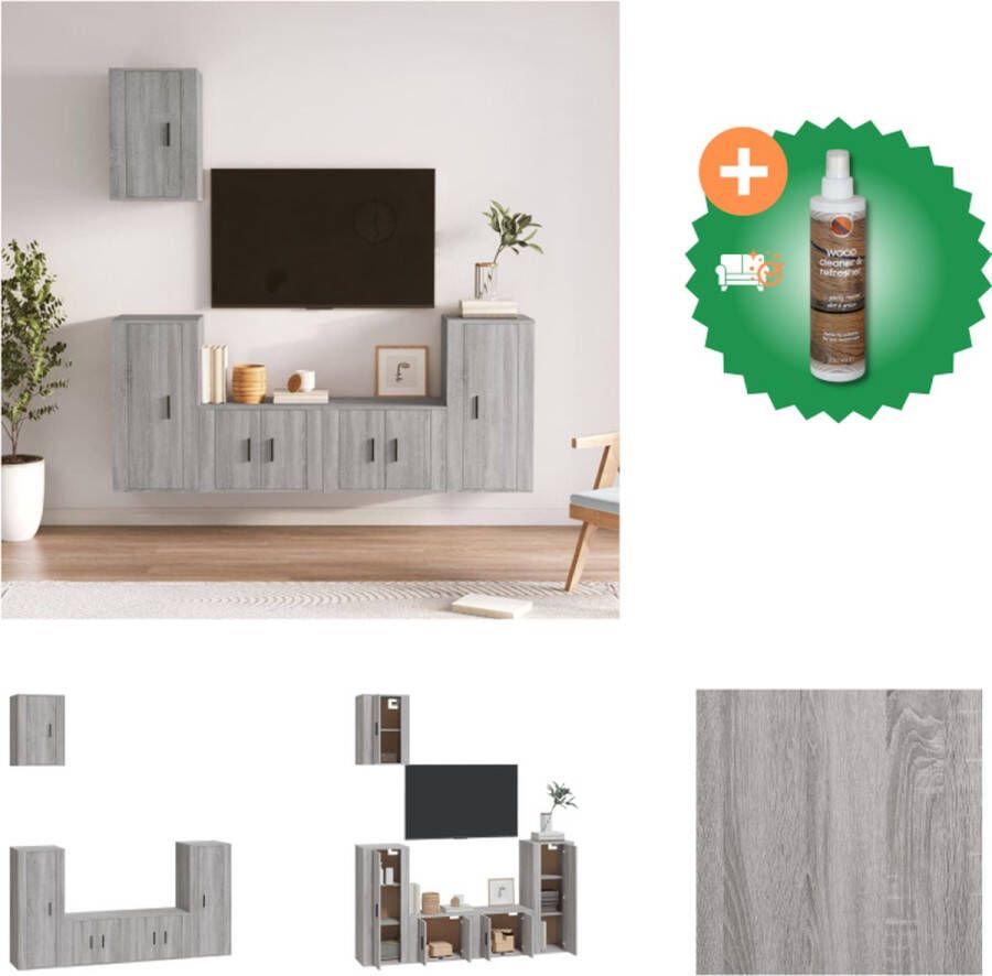 VidaXL Televisiemeubel tv-kasten grijs sonoma eiken set van 1x 60x30x30cm 2x 100x30x30cm en 2x 80x30x30cm Kast Inclusief Houtreiniger en verfrisser - Foto 4