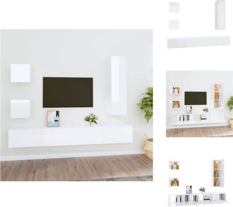 VidaXL Televisiekastenset Hoogglans wit 2x 30.5 x 30 x 30 cm + 1x 30.5 x 30 x 110 cm + 2x 100 x 30 x 30 cm Kast