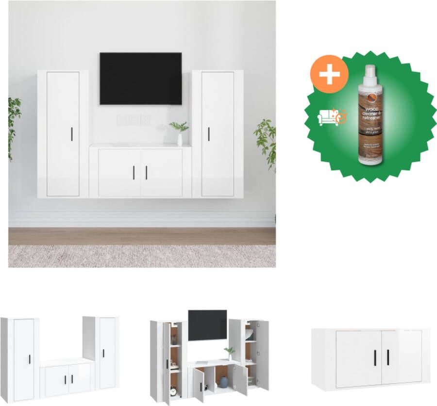 VidaXL Televisiekastenset Hoogglans Wit 2x 40x34.5x100 cm 1x 80x34.5x40 cm Kast Inclusief Houtreiniger en verfrisser