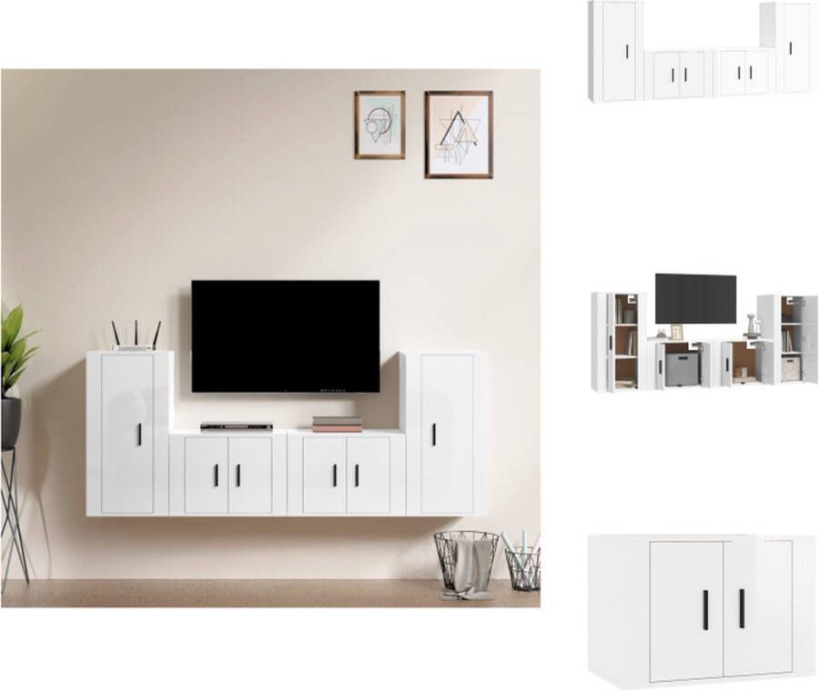 VidaXL TV-meubel set Klassiek praktisch en trendy design Hoogglans wit Gemaakt van bewerkt hout Voldoende opbergruimte Kast - Foto 9