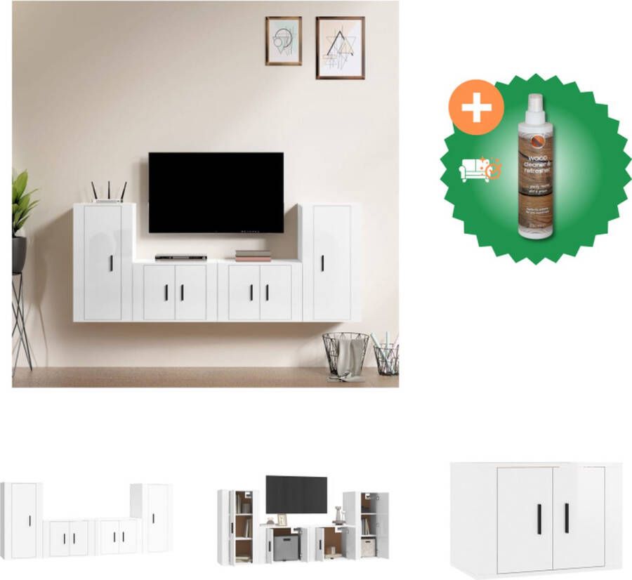 VidaXL TV-meubel set Klassiek praktisch en trendy design Hoogglans wit Gemaakt van bewerkt hout Voldoende opbergruimte Kast Inclusief Houtreiniger en verfrisser - Foto 5
