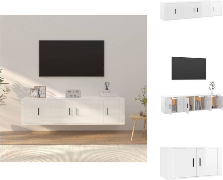 VidaXL Tv-kast Tv-kasten Tv-meubel Hifi-meubel 3-delige Tv-meubelset bewerkt hout hoogglans wit - Foto 2