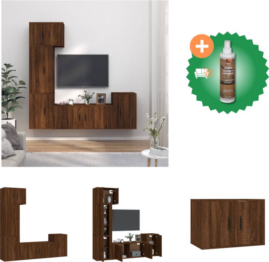 VidaXL Televisiekastenset Klassiek 1x 57x34.5x40 cm 1x 100x34.5x40 cm 2x 40x34.5x60 cm 1x 40x34.5x80 cm Bruineiken Kast Inclusief Houtreiniger en verfrisser