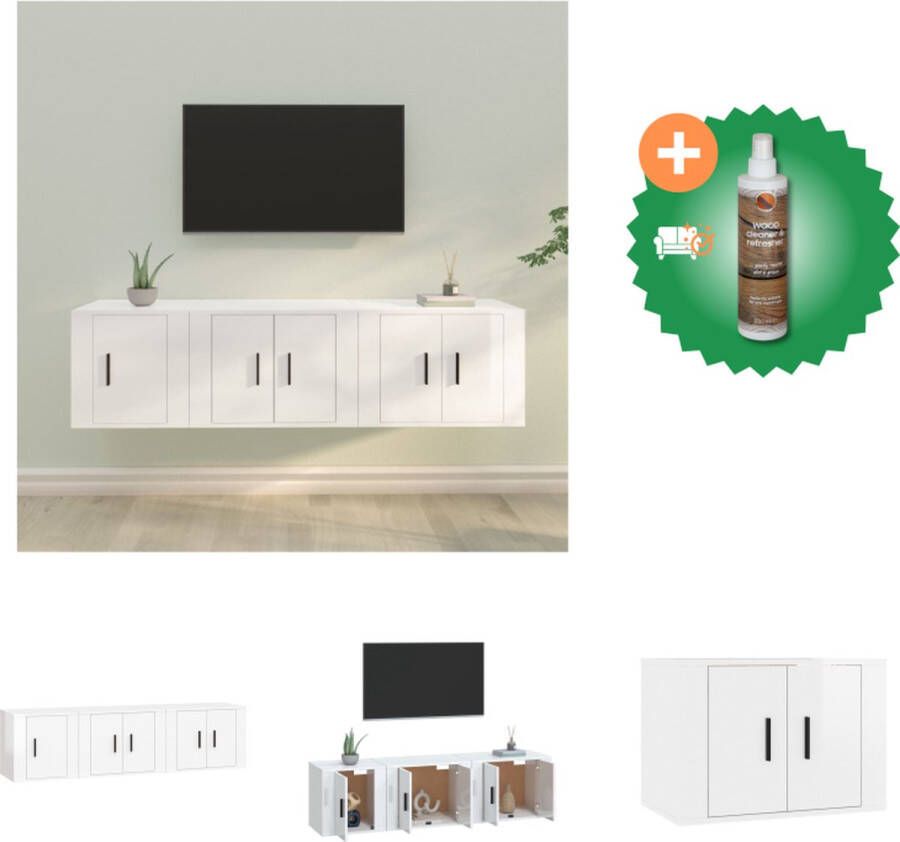 VidaXL TV-meubelset klassiek design hoogglans wit 1x 80x34.5x40 cm + 2x 40x34.5x60 cm bewerkt hout Voldoende opbergruimte Kast Inclusief Houtreiniger en verfrisser - Foto 2