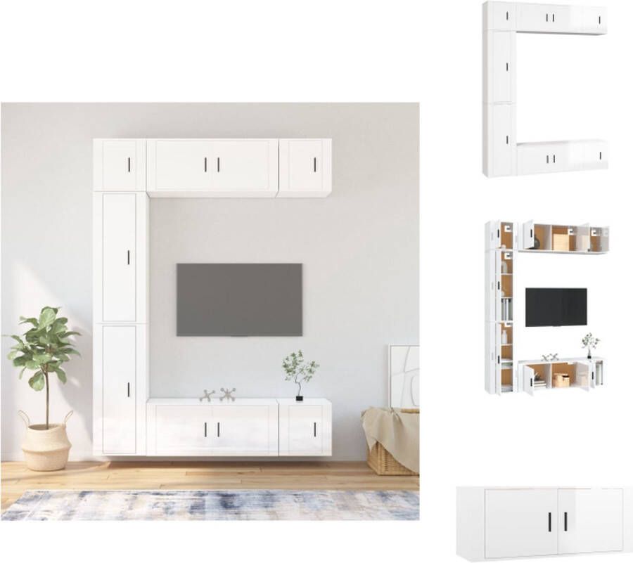 VidaXL Televisiekastenset Klassiek Bewerkt hout Hoogglans wit 2x 40x34.5x100 cm 2x 100x34.5x40 cm 3x 40x34.5x40 cm Kast - Foto 2