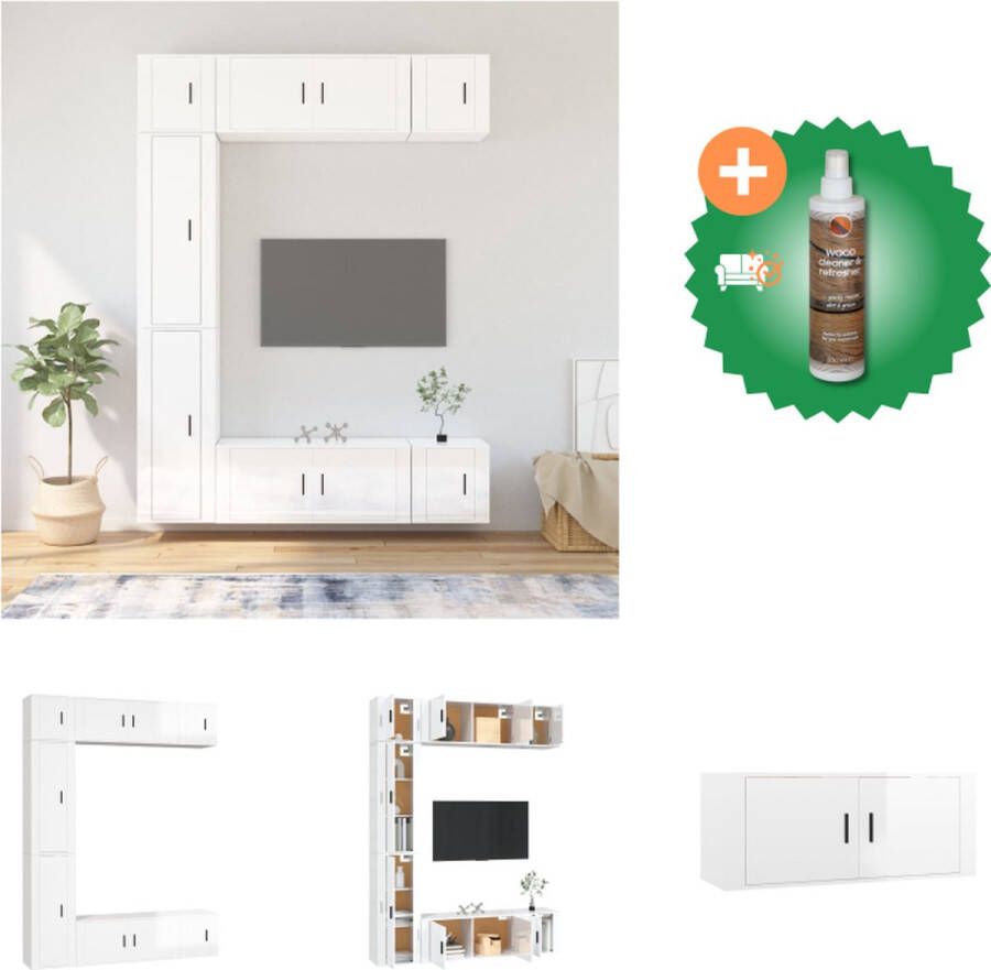 VidaXL Televisiekastenset Klassiek Bewerkt hout Hoogglans wit 2x 40x34.5x100 cm 2x 100x34.5x40 cm 3x 40x34.5x40 cm Kast Inclusief Houtreiniger en verfrisser