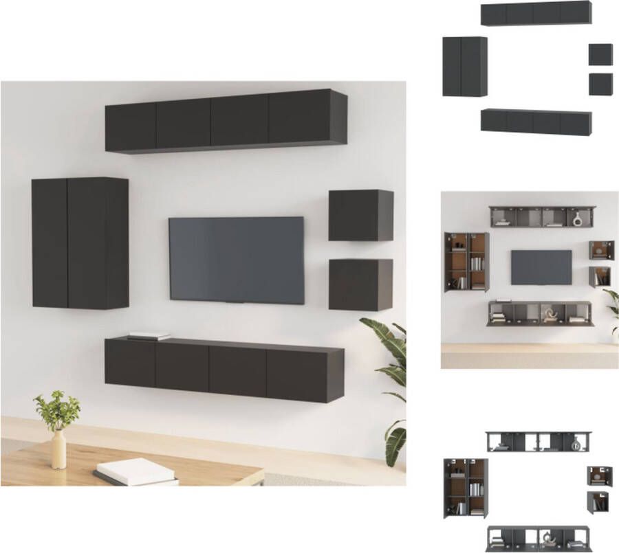 VidaXL Televisiekastenset Klassiek design 4x 80x30x30cm 2x 30.5x30x90cm 2x 30.5x30x30cm Zwart Bewerkt hout Kast - Foto 2