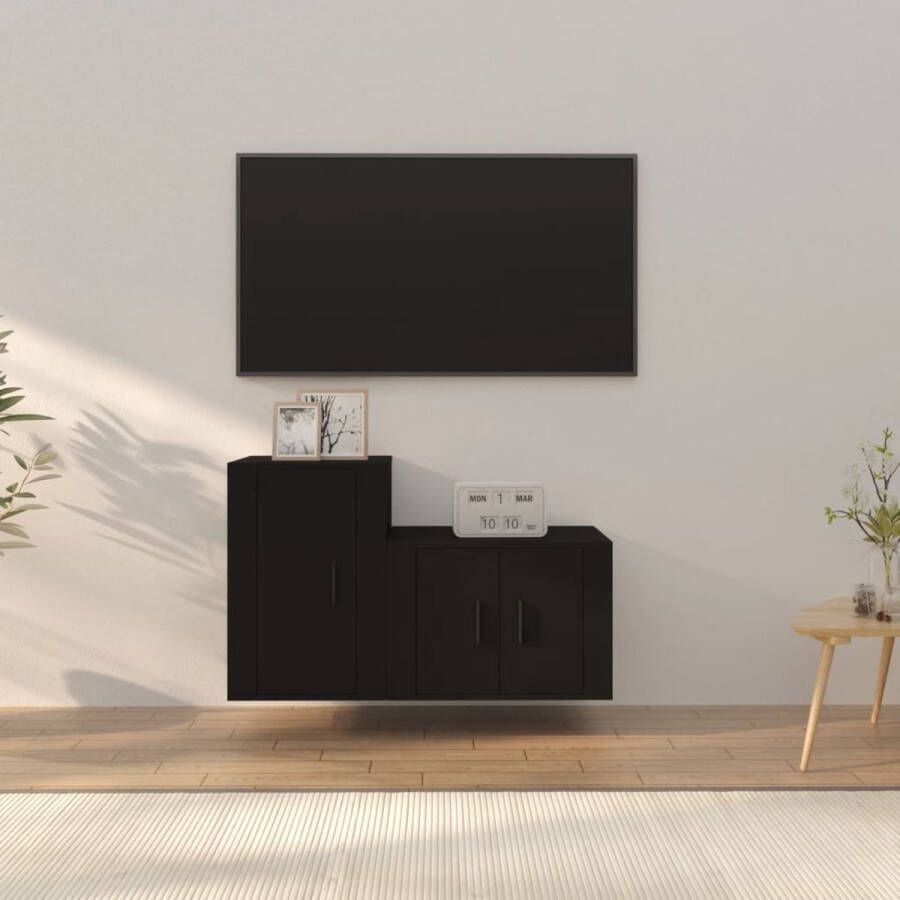 VidaXL Televisiekastenset Klassiek design Hoge kwaliteit Voldoende opbergruimte Wandgemonteerd Stofvrije deuren Zwart Hout 57x34.5x40 cm 40x34.5x60 cm Kast - Foto 7