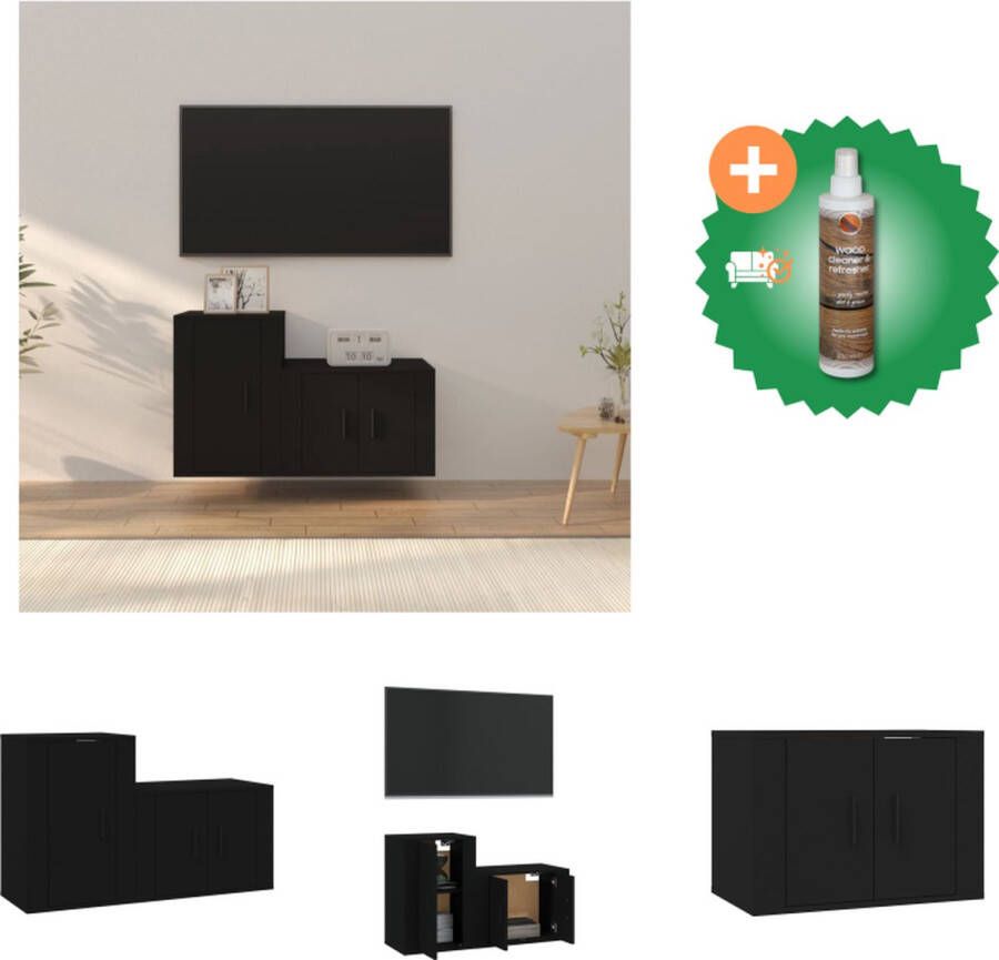 VidaXL Televisiekastenset Klassiek design Hoge kwaliteit Voldoende opbergruimte Wandgemonteerd Stofvrije deuren Zwart Hout 57x34.5x40 cm 40x34.5x60 cm Kast Inclusief Houtreiniger en verfrisser - Foto 3