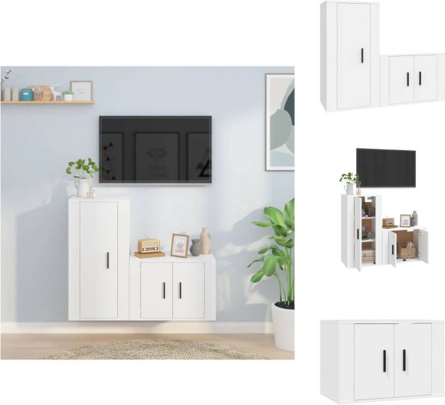 VidaXL Televisiekastenset Klassiek design Stevig bewerkt hout Voldoende opbergruimte Wandgemonteerd Wit 57x34.5x40 40x34.5x80 cm Kast - Foto 6