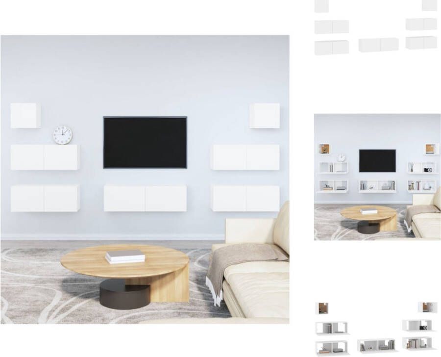 VidaXL Televisiekastenset Klassiek Design Stevig bewerkt hout Wandgemonteerd Wit maten Kast - Foto 4