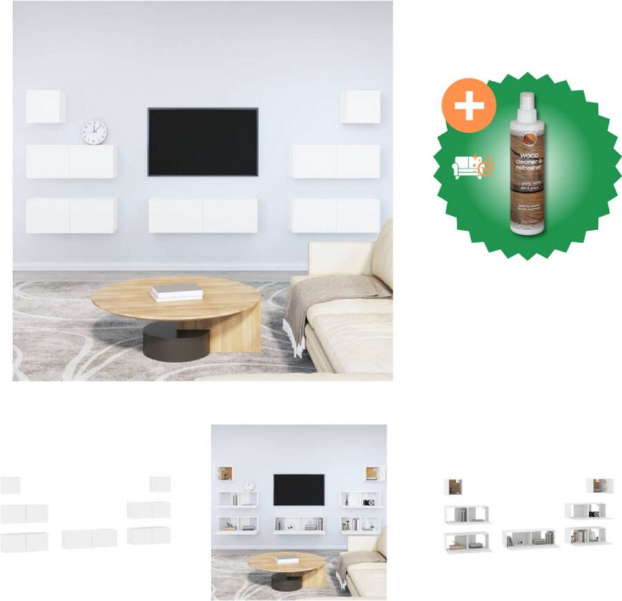 VidaXL Tv-meubel set Klassiek Wandgemonteerd Wit 2x 40x34.5x100cm 2x 100x34.5x40cm 3x 40x34.5x40cm Hoogwaardig materiaal Kast Inclusief Houtreiniger en verfrisser - Foto 2