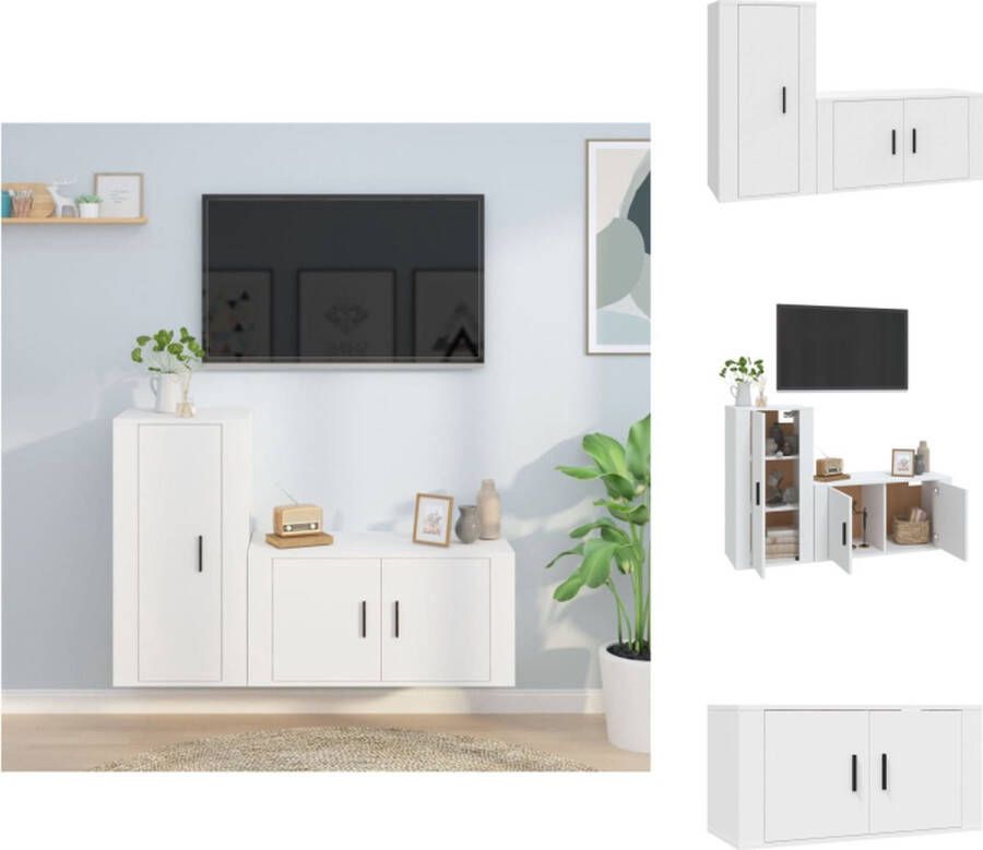 VidaXL Televisiekastenset Klassiek design Voldoende opbergruimte Wandgemonteerde functie 80x34.5x40cm 40x34.5x80cm Wit Bewerkt hout Kast