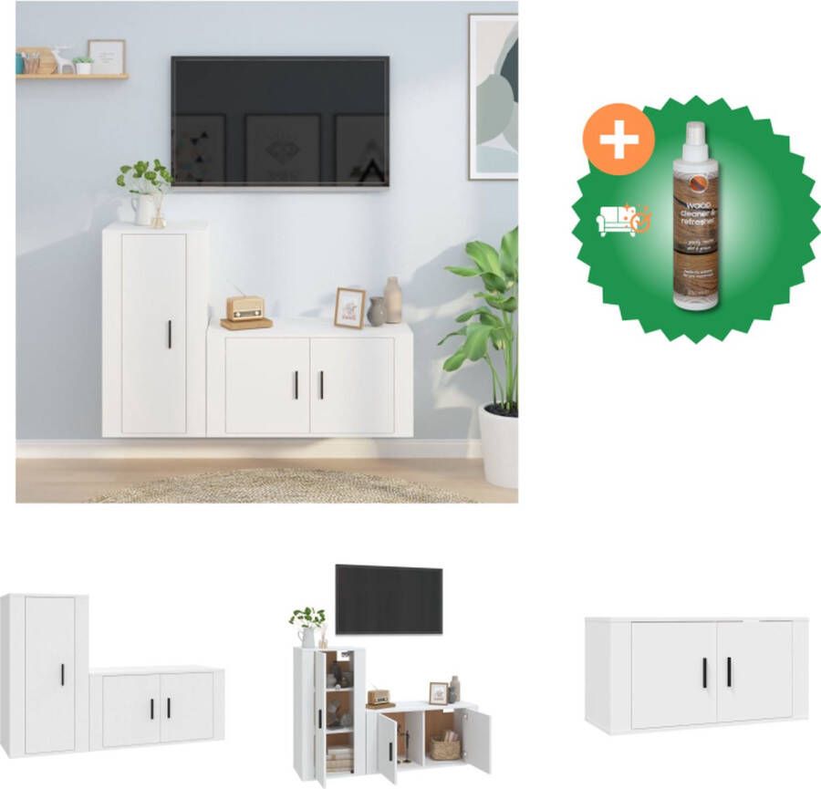 VidaXL Televisiekastenset Klassiek design Voldoende opbergruimte Wandgemonteerde functie 80x34.5x40cm 40x34.5x80cm Wit Bewerkt hout Kast Inclusief Houtreiniger en verfrisser