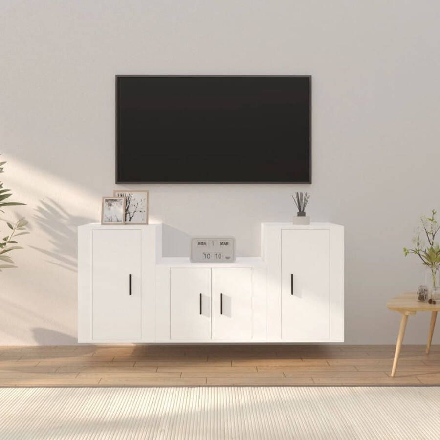 VidaXL Televisiekastenset Klassiek Design Wandgemonteerd Voldoende Opbergruimte Wit Hout 1x 57x34.5x40cm 2x 40x34.5x60cm Kast - Foto 2