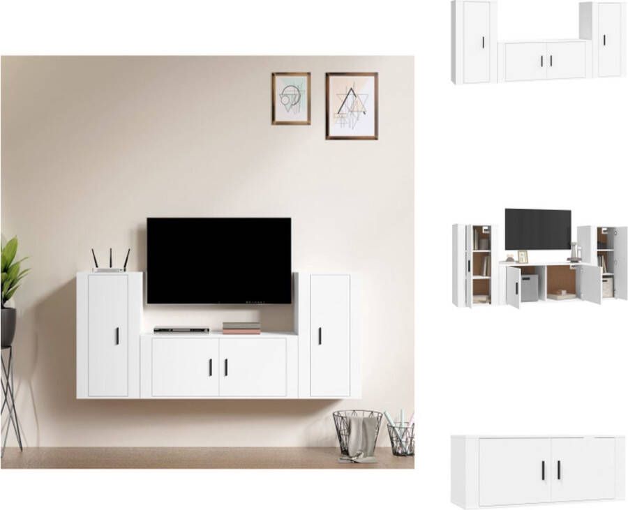 VidaXL Televisiekastenset Klassiek design Wandgemonteerd Wit Hout 100x34.5x40cm 40x34.5x80cm Kast
