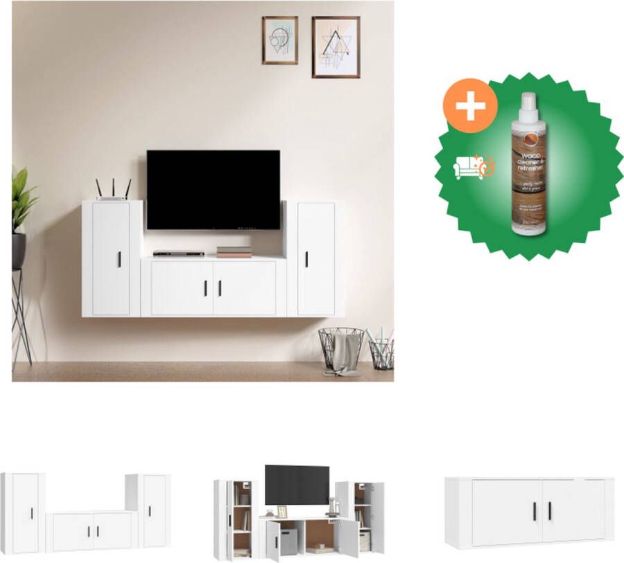 VidaXL Televisiekastenset Klassiek design Wandgemonteerd Wit Hout 100x34.5x40cm 40x34.5x80cm Kast Inclusief Houtreiniger en verfrisser