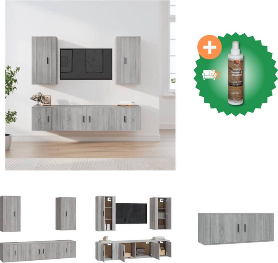 VidaXL Televisiekastenset Klassiek Grijs Sonoma Eiken 100 x 34.5 x 40 cm Voldoende Opbergruimte Kast Inclusief Houtreiniger en verfrisser