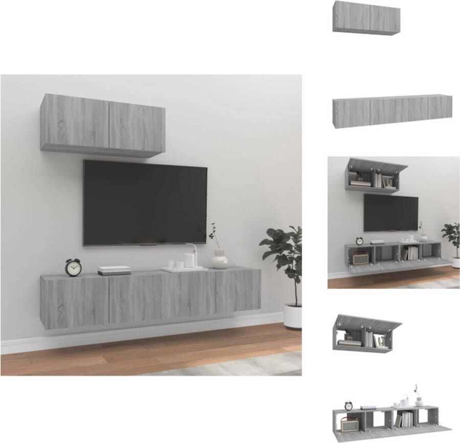 VidaXL Televisiekastenset Klassiek praktisch en trendy ontwerp Hoogwaardig en vochtbestendig hout Voldoende opbergruimte Wandgemonteerd Grijs Sonoma Eiken 80 x 30 x 30 cm (L x B x H) 3 stuks Kast - Foto 2