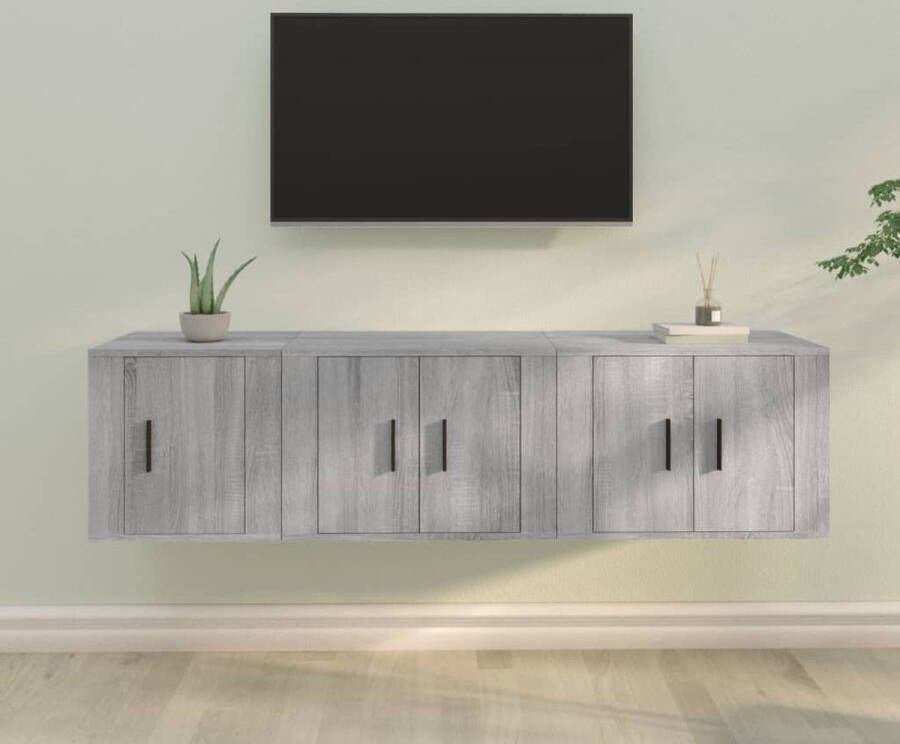 vidaXL Televisiekastenset Klassiek Tv-meubel 57x34.5x40cm + 40x34.5x40cm Kleur- Grijs Sonoma Eiken Ken- Wandgemonteerd