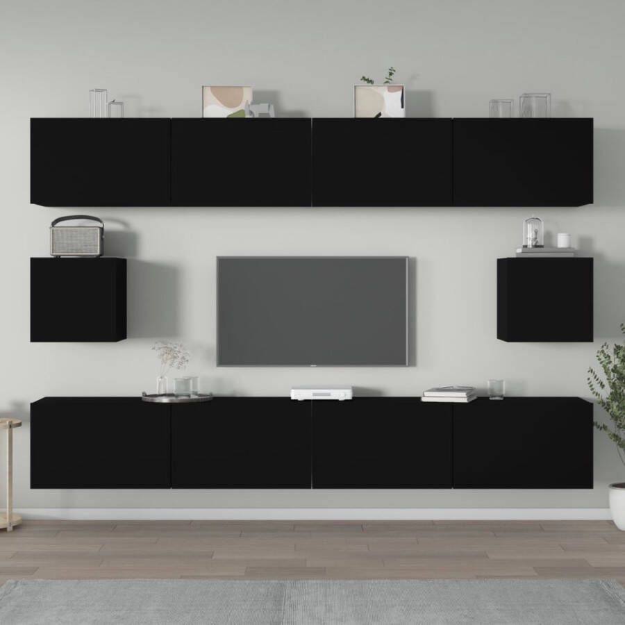 VidaXL Televisiekastenset Klassiek TV-meubels 100 x 30 x 30 cm 30.5 x 30 x 30 cm Zwart bewerkt hout Kast - Foto 10