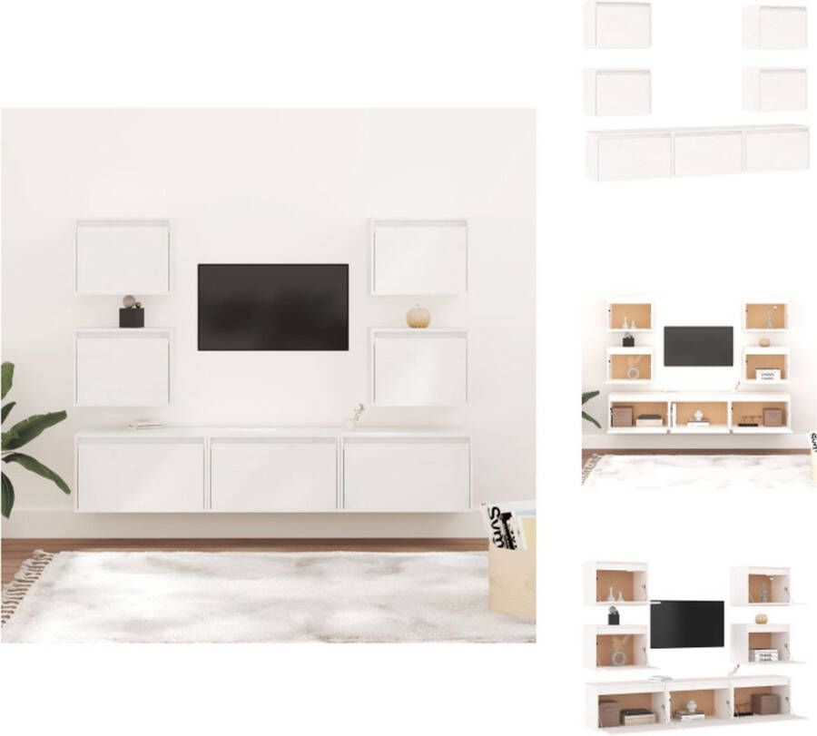 VidaXL Tv-kast Tv-kasten Tv-meubel Hifi-meubel Tv-meubelen 7 st massief grenenhout wit - Foto 2