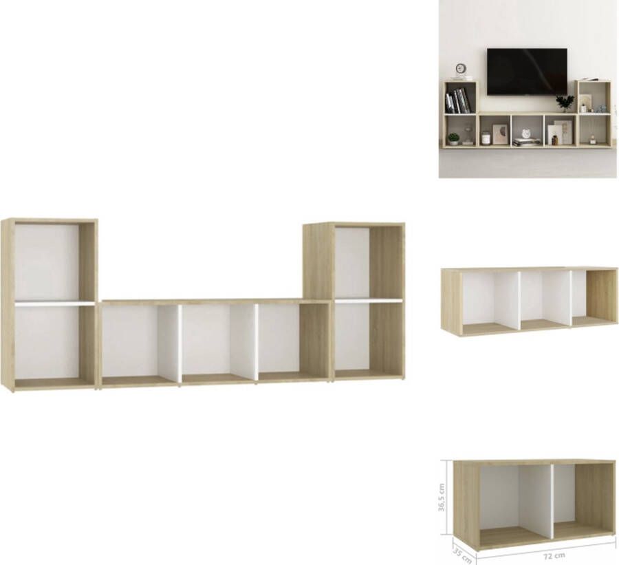 VidaXL Tv-kastenset Tv-kastensets Tv-meubelset Tv-meubelsets 3-delige Tv-meubelset bewerkt hout wit en sonoma eikenkleurig